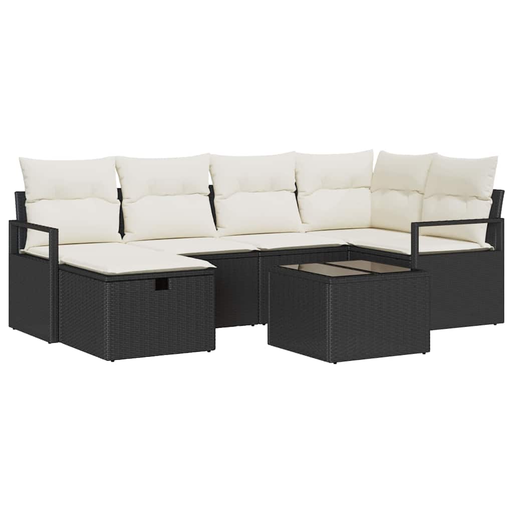 Garten-Sofa-Set 7 pcs Schwarz und Creme 232 x 122 x 85 cm